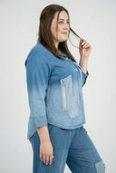 'Sky' Blouse – Premium Denim, Patch & Stretch