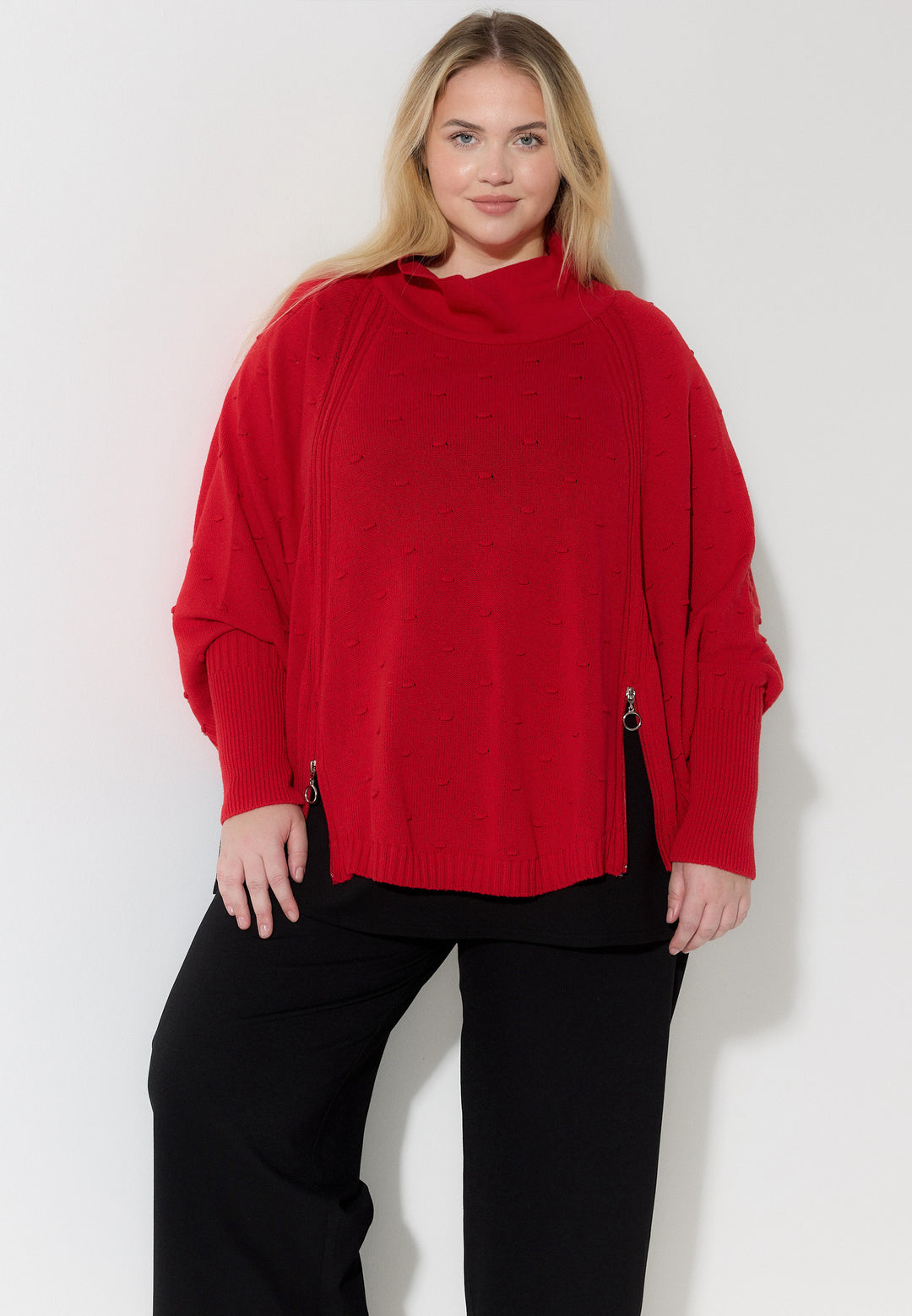 Kekoo Knitted Poncho with stand-up Collar 'Pure