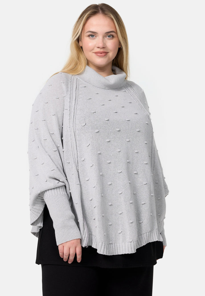 Kekoo Knitted Poncho with stand-up Collar 'Pure